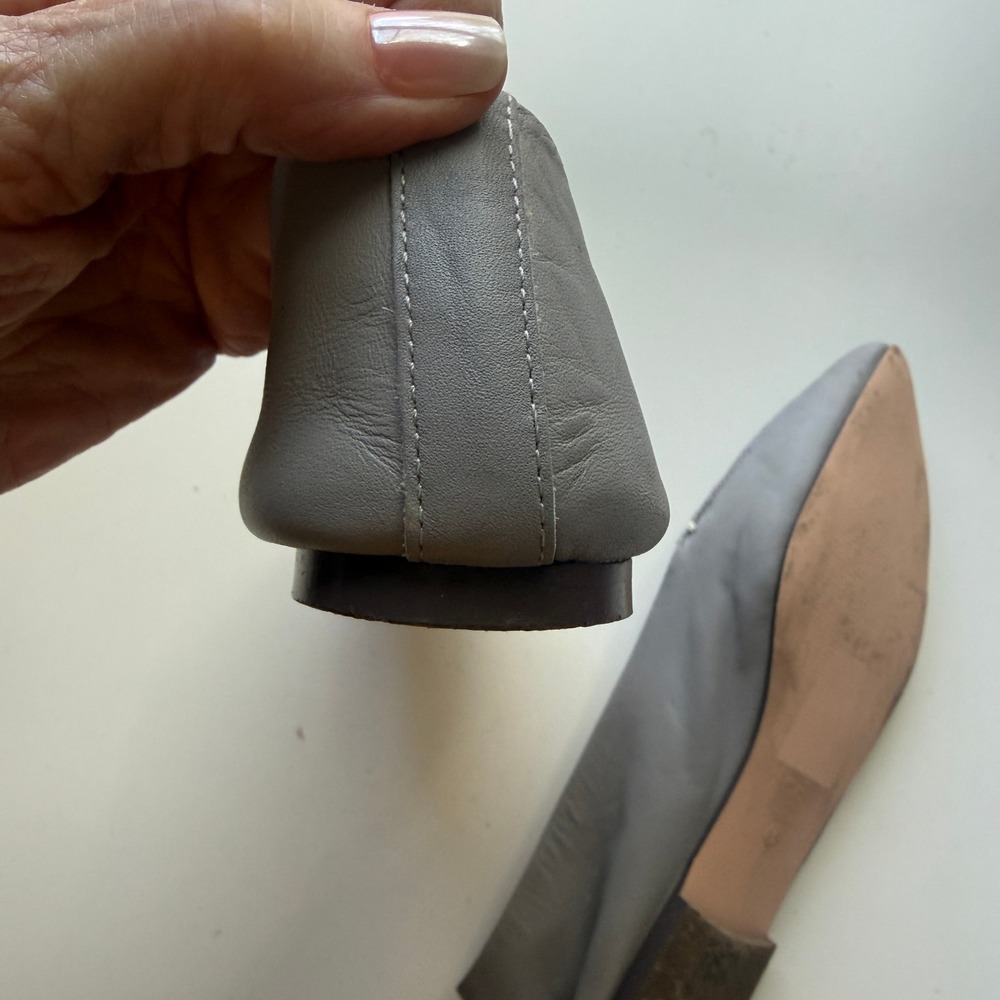 J Crew Leather Pointed Toe Flats Womens 9 Gray Capsule Wardrobe Minimalist Shoes - Picture 7 of 7